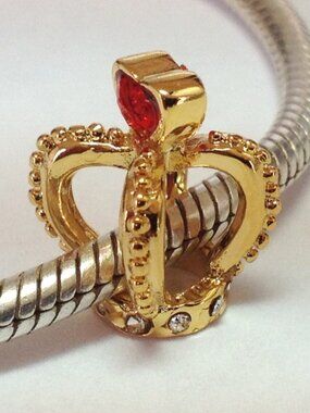 Pugster Gold Crown Royal Queen King Red Crystal Charm Compatible with Pandora
